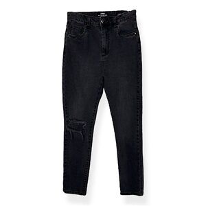 COTTON:ON Stretch Mom Jeans Black Distressed Denim High Rise Straight Leg